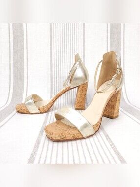Butter Shoes Heels 8.5 Strappy Platform Gold Cork Ankle Strap Italian Summer